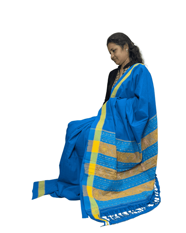 Blue Embroidered Pallu Cotton