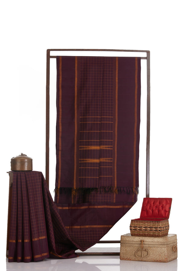 Kamala Devi Silk Cot Checks Deep Plum