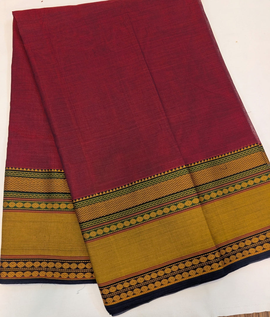 Maroon Woven Broad Bdr Cotton