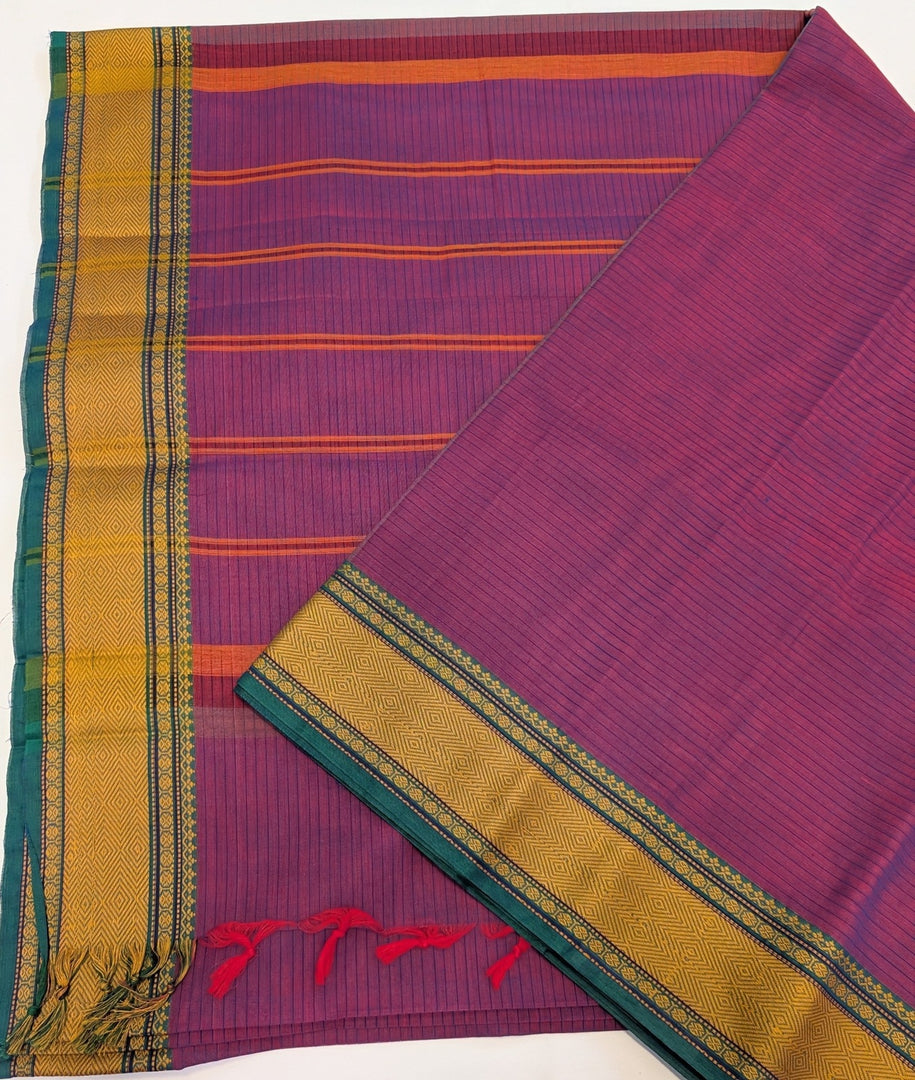 Plum Woven Bdr Cotton