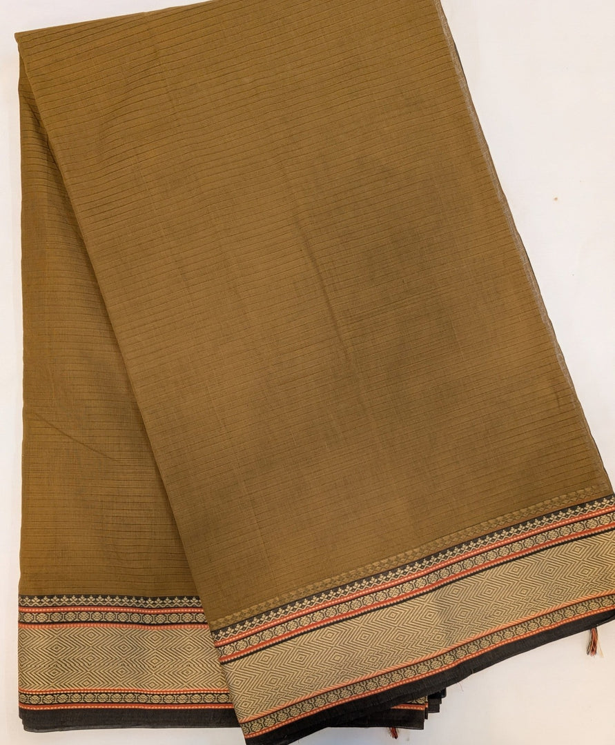 Khaki Doria Stripes Woven Bdr Cotton