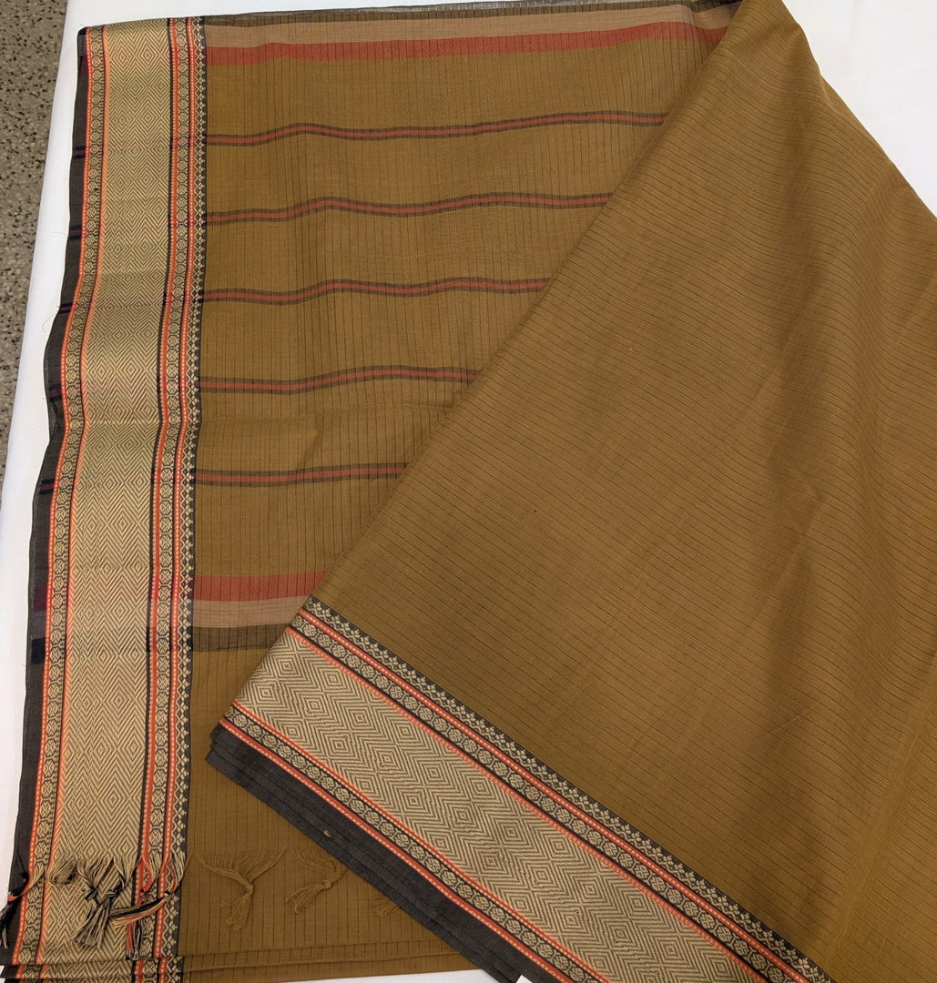 Khaki Doria Stripes Woven Bdr Cotton