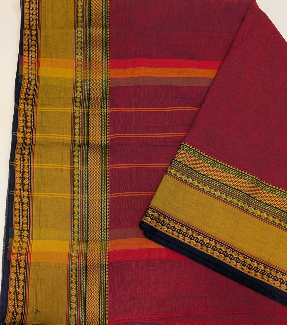 Maroon Woven Broad Bdr Cotton